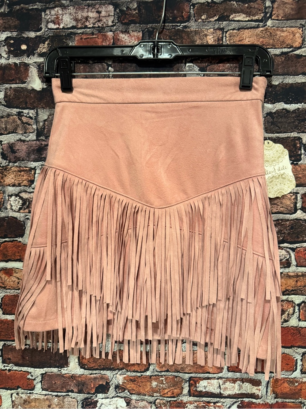 Altar’d State Women's Pink Fringe Suede Skirt NWT
